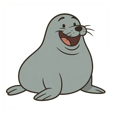 plump happy seal with a big smile, cartoon style sticker