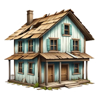 a house merged with a derelict house, split down the middle sticker