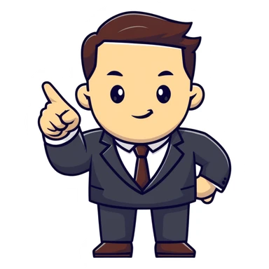 Boss character with a confident pose, business attire, pointing forward sticker