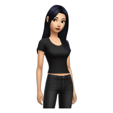 Sims+4+Anime+Cassandra+Goth-girl-dark-hair-black-tshirt+perfectly-centered sticker