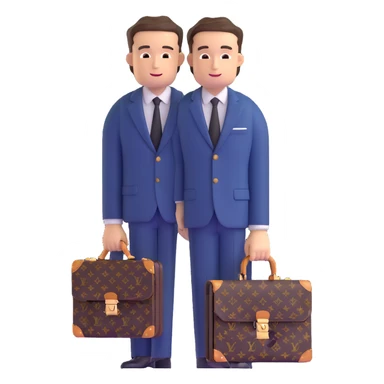 fashionable man wearing Louis Vuitton suit and carrying LV briefcase sticker