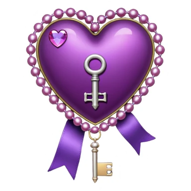 purple heart with a gothic key, velvet ribbon, and pearls, dark romance sticker