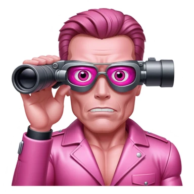 schwarzenegger-looking pink terminator looking through binocular sticker