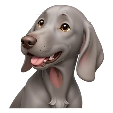 cinematic-cute-yawning-weimaraner-portrait-emoji,-head-tilted-slightly-with-a-dramatic,-wide-open-yawn,-revealing-a-sleek grey fur-with-a-subtle-shimmer,-floppy-ears-slightly-drooping,-round-brown-eyes-barely-open-in-drowsy sticker