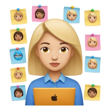 woman UX designer surrounded by interface icons and sticky notes sticker