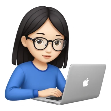 An asian girl is preparing for IELTS online with a laptop. sticker