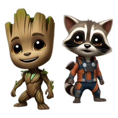 baby groot and rocket racoon sticker