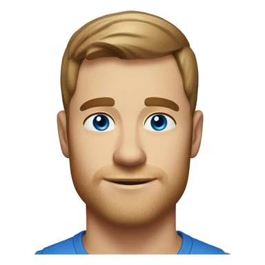 A head and shoulders shot of a 31 year old white man, with short brown hair,   with blue eyes wearing a t-shirt. sticker