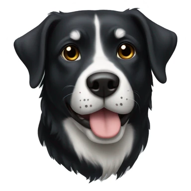 black dog with white chest sticker