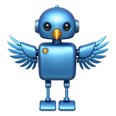 blue robot-bird, friendly sticker
