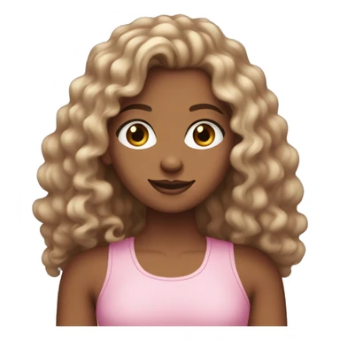 Olive-skinned white girl with long curly dark brown hair, brown eyes, wearing a pink tank top sticker