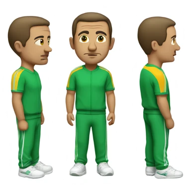 Middle age guy wearing a green tracksuit with the numbers 456 sticker