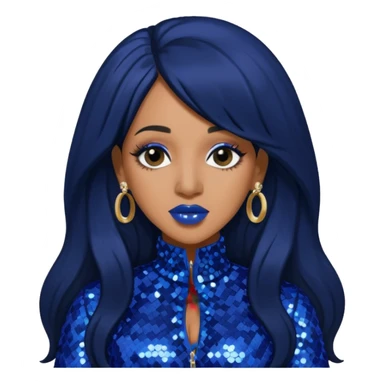Cardi B with long jet black hair, indigo sequin outfit sticker
