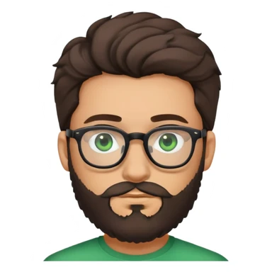 young man with dark slightly curled hair wearing glasses with green eyes and fuller beard sticker