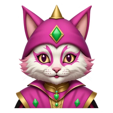 court jester cat medieval, single poker card joker, pink, face only sticker