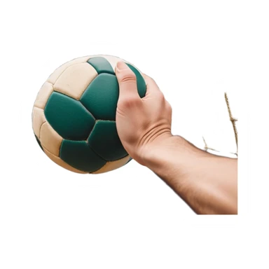 A close-up of a hand gripping a handball, with the goalposts visible in the background. The focus is on the texture of the ball and the strength of the grip, with the goal net slightly blurred to emphasize the anticipation of the throw. sticker