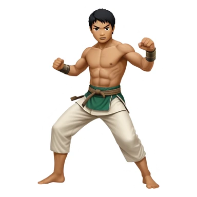 Tony Jaa – Cinematic Realistic Portrait of Tony Jaa, depicted as a dynamic martial arts warrior with intense eyes and a powerful stance in traditional Thai fighting attire, rendered in mid-motion with dramatic lighting and high-detail textures that capture his raw physicality and grace. sticker