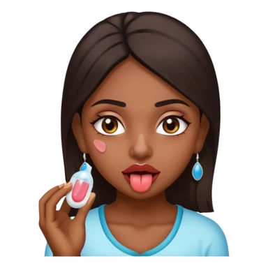 make a tongue sticking out expression for this indian girl that has transparent under eye gel patches sticker