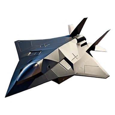 F-117 Nighthawk - Lockheed Martin (Stealth Grey) A futuristic stealth attack aircraft with a distinct faceted, angular design in a stealthy matte grey. Its sharp, jagged edges and unconventional, almost alien-like shape make it look like a shadow cutting through the night sky. The surface should appear non-reflective with subtle panel lines. sticker