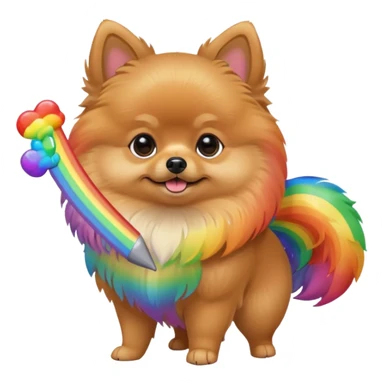  Tan Pomeranian holding a rainbow sticker
