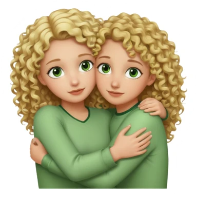 A girl with blonde curly hair and green eyes, hugging her friend  sticker