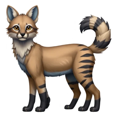 Realistic edgy bluish greyish blackish whitish silvery coppery Shiny Colorful Dusky Dark Gloomy Glossy Aardwolf-Caracal-Lion-Bobcat-fusion-animal-hybrid-creature, full body, tufted ears, long thin tufted tail sticker