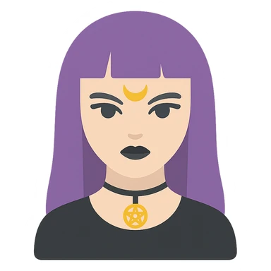 colored icon of a gothic woman with purple hair, witchy touch sticker