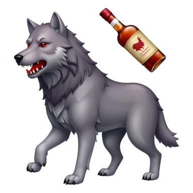 Dire wolf with a bottle of red whiskey sticker