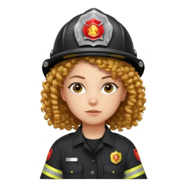 Firefighter girl curly hair with Black uniform sticker