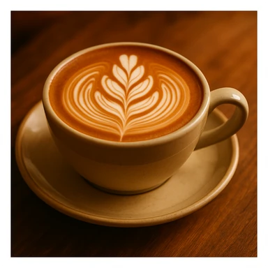 Add a rosette foam art style to the coffee latte, keep the warm and inviting atmosphere. Maintain the cozy and warm look of the original image. sticker