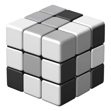 A 3x3 Rubik's Cube in monochromatic grayscale: white, light gray, medium gray, dark gray, black, minimalist iOS emoji style sticker
