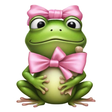 Frog  with pink satin bow on his head holding a small teddybear in his hands sticker
