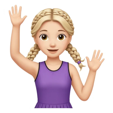 A braid hair girl in a jersey dress, waving both arms in pure joy. sticker
