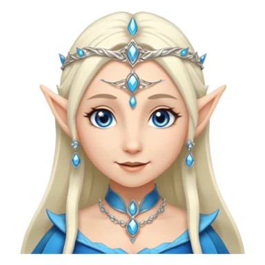 elf princess with pointy ears, white skin, silverblond hair with jewellery, blue eyes, gentle smile sticker