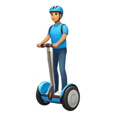 An icon featuring a person riding a Segway scooter along a smooth urban pathway. The background showcases a vibrant city with tall buildings, trees, and a bright blue sky. The rider glides effortlessly, highlighting the freedom and fun of Segway riding. Transparent background sticker