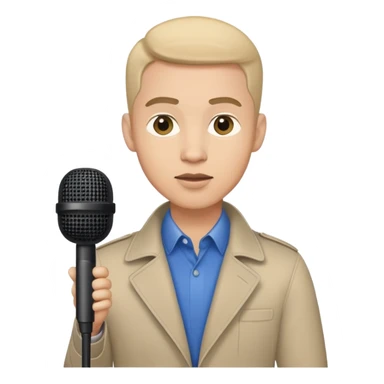 male journalist holding a microphone sticker