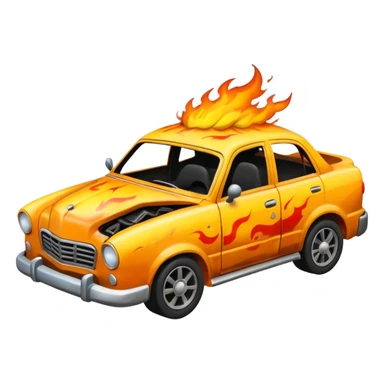 crashed car in flames sticker
