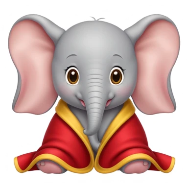 baby white dumbo elephant (disney-style), cozy in a red blanket with yellow trim sticker