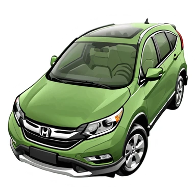 A green Honda CRV with fuzzy dice in the window sticker