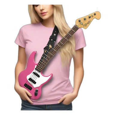 long-blond-bassguitar-player-pink-Tshirt-pink sticker