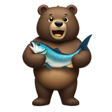 strong bear man eating a fish sticker