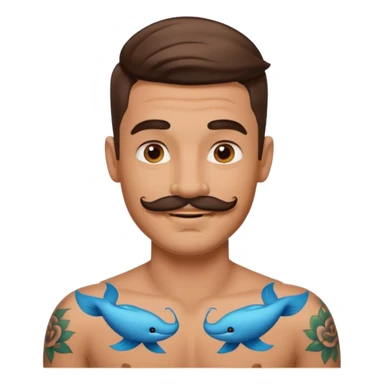 A man in tattoos handsome with flirty smile with mustache  sticker