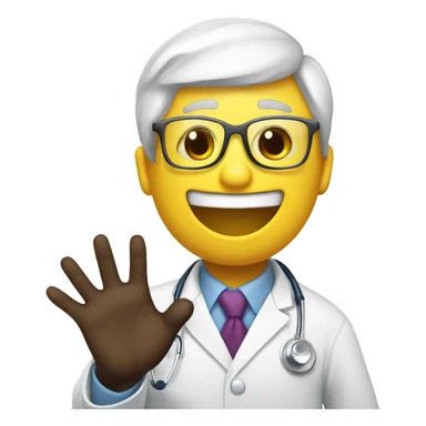 yellow emoji doctor with gloves and a mischievous grin on his face sticker