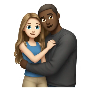 Pretty girl with long light brown hair and blue eyes hugging man with dark hair sticker