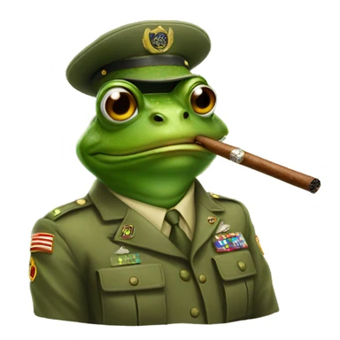 Frog wearing army gear, smoking a cigar sticker