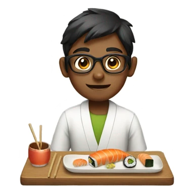 indian boy with glasses eating sushi sticker