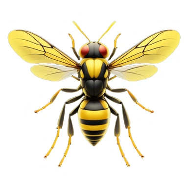 Cinematic Noble Wasp Portrait Emoji, Poised and formidable, with a sleek, slender body in bold yellow and black hues, angular, translucent wings and sharp, focused eyes exuding determined intensity, Simplified yet strikingly defined features, highly detailed, glowing with a cool, assertive radiance, high shine, intelligent and vigilant, stylized with an air of natural precision, focused and alert, soft glowing outline, capturing the essence of a watchful wasp that appears ready to buzz out of the screen with commanding presence! sticker