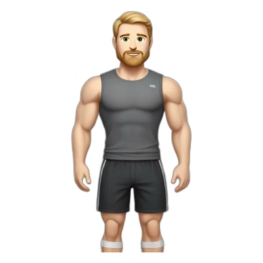 Full height Pale skinned muscular man With Realistic eyes and mouth, light brown hair and stubble In dark gray sleeveless mike, black oversize sports shorts, watch and white sneakers. sticker