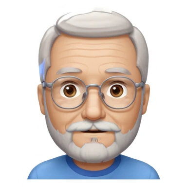 Create me an emoji of an old man. Gray really short size hair. Gray follow-up full beard. Squarer Glasses. Blue eyes. Little smile sticker