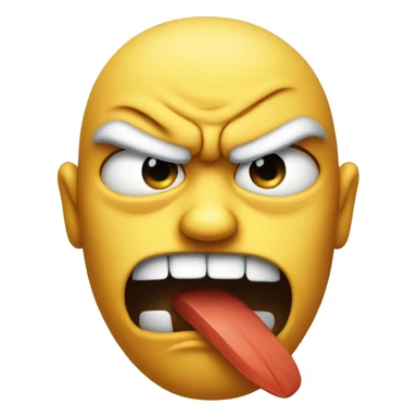 Angry frowning emoji face biting its tongue sticker